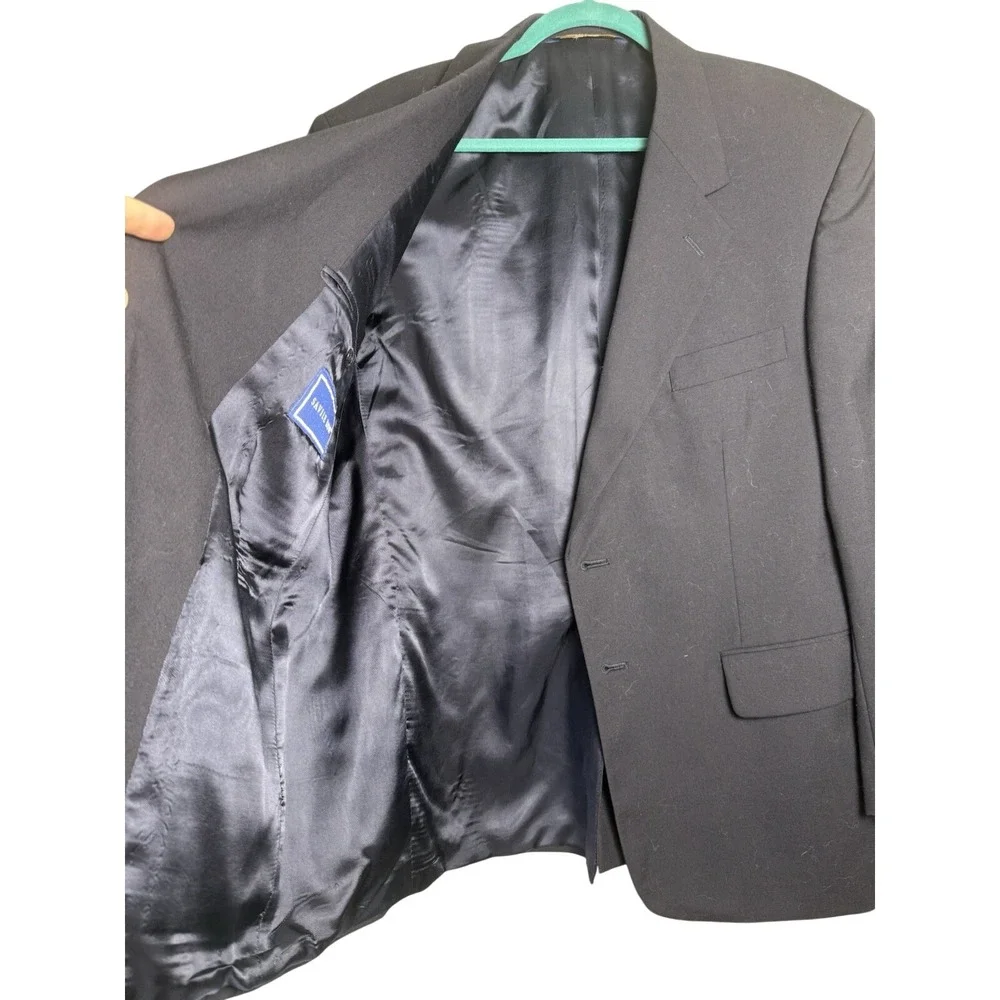 Savile‎ Row Navy Blue 100% Wool Two Gold Button Blazer Jacket Size 42 Short